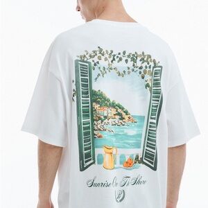 NWT TVOE Oversized Graphic T-Shirt White - "Sunrise On The Shore" - Size S